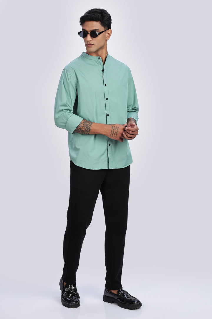 Mandarin Collar Green Shirt