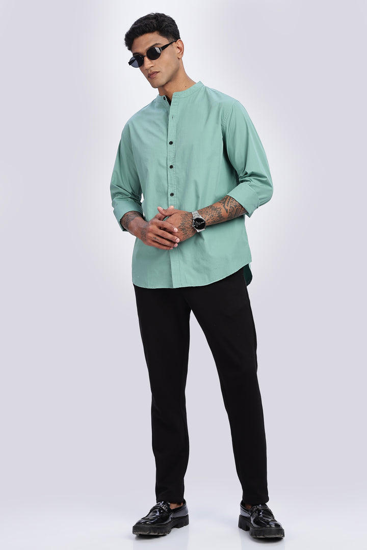 Mandarin Collar Green Shirt