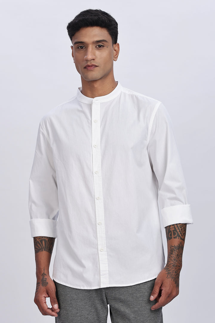 Mandarin Collar White Shirt