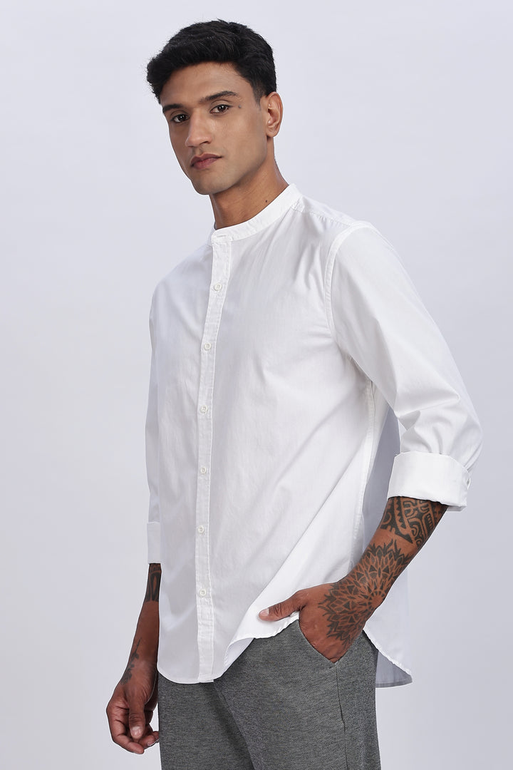 Mandarin Collar White Shirt