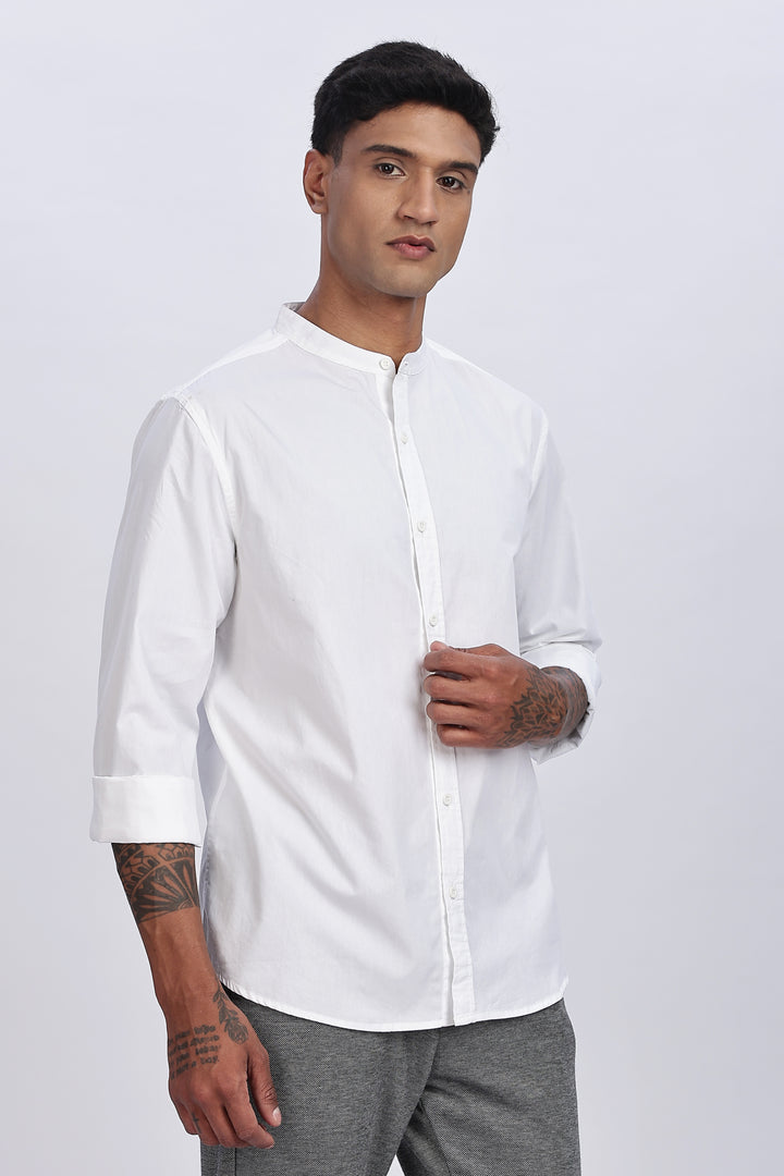 Mandarin Collar White Shirt