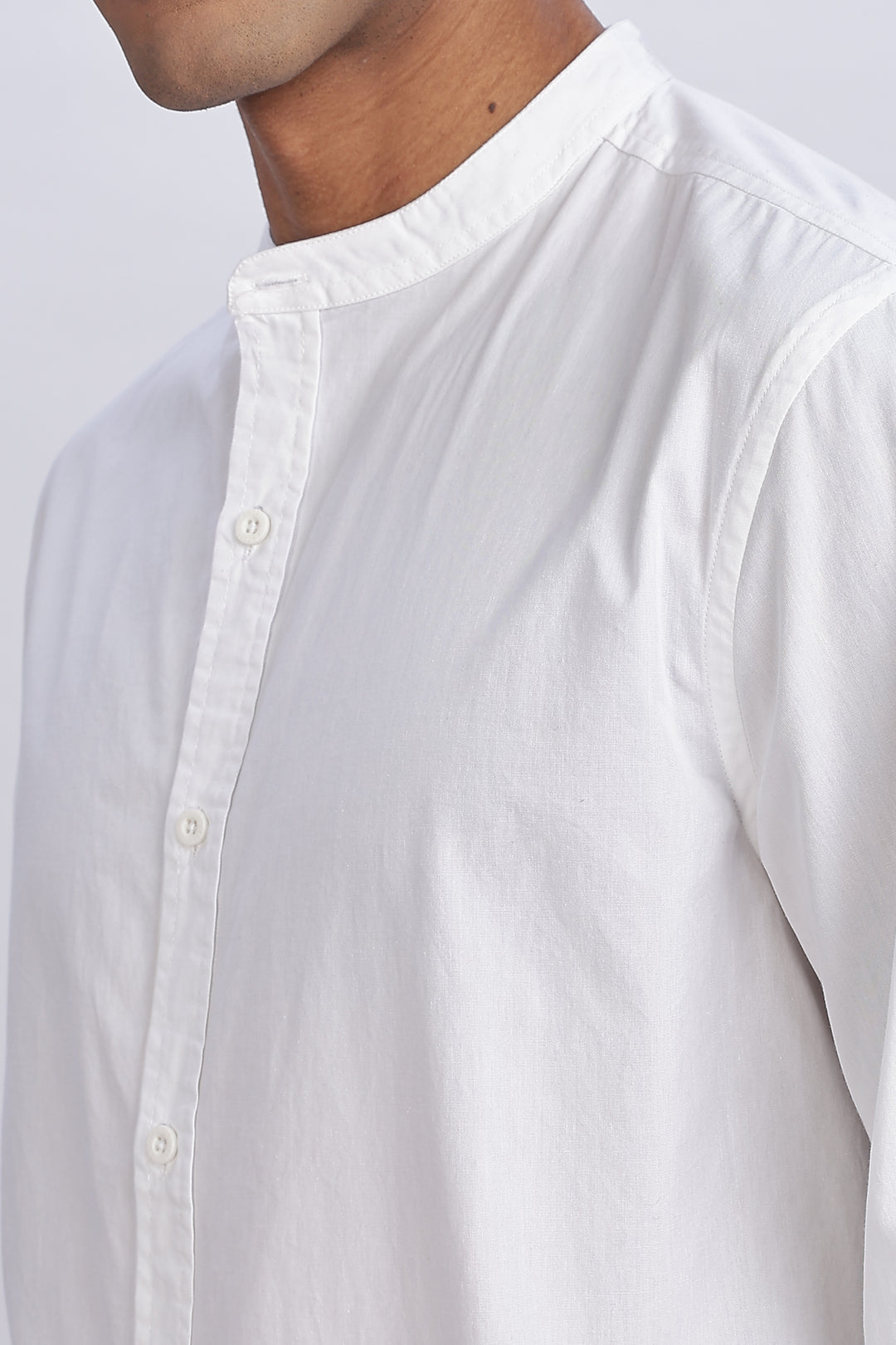 Mandarin Collar White Shirt