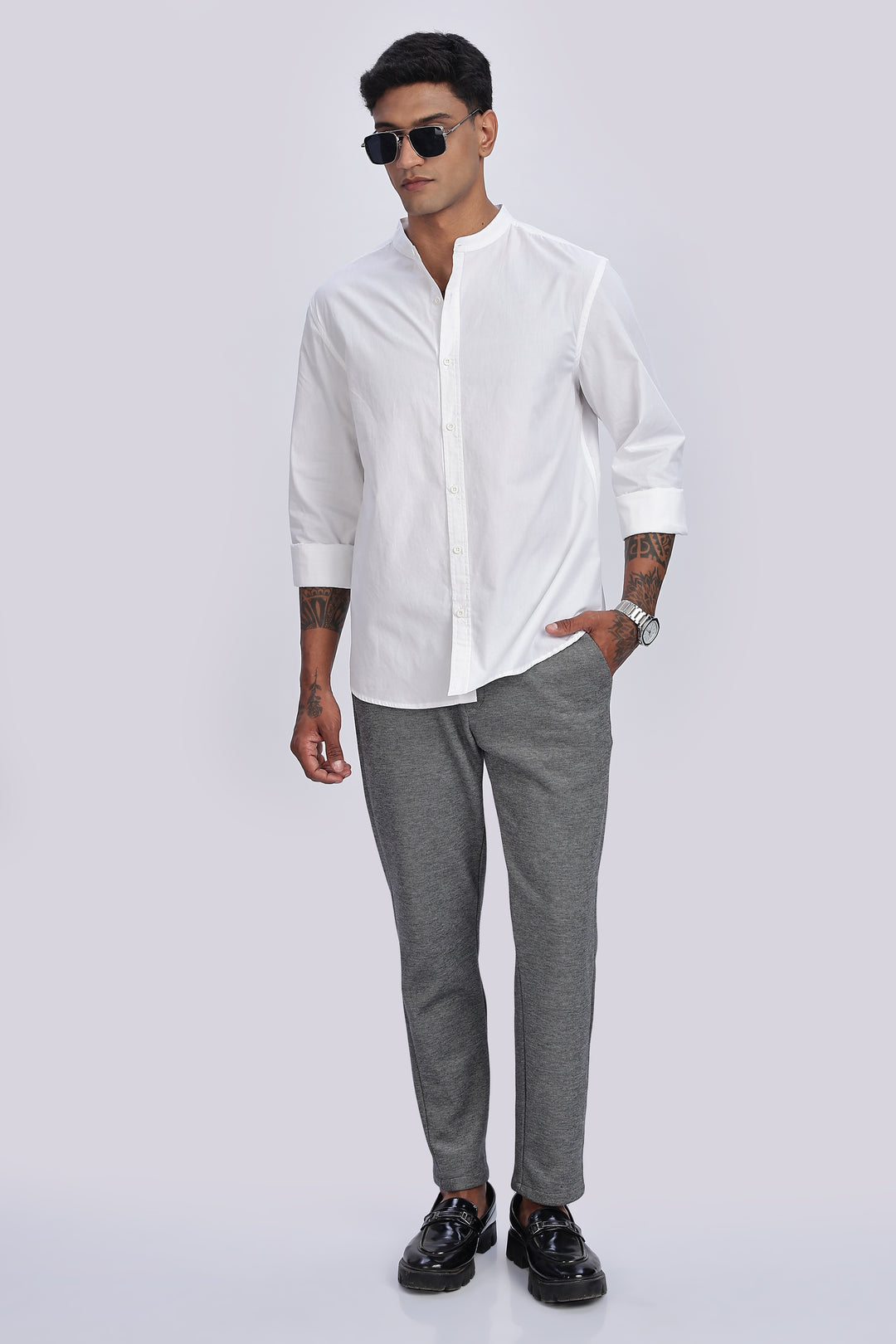 Mandarin Collar White Shirt