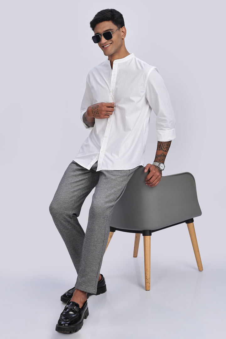 Mandarin Collar White Shirt