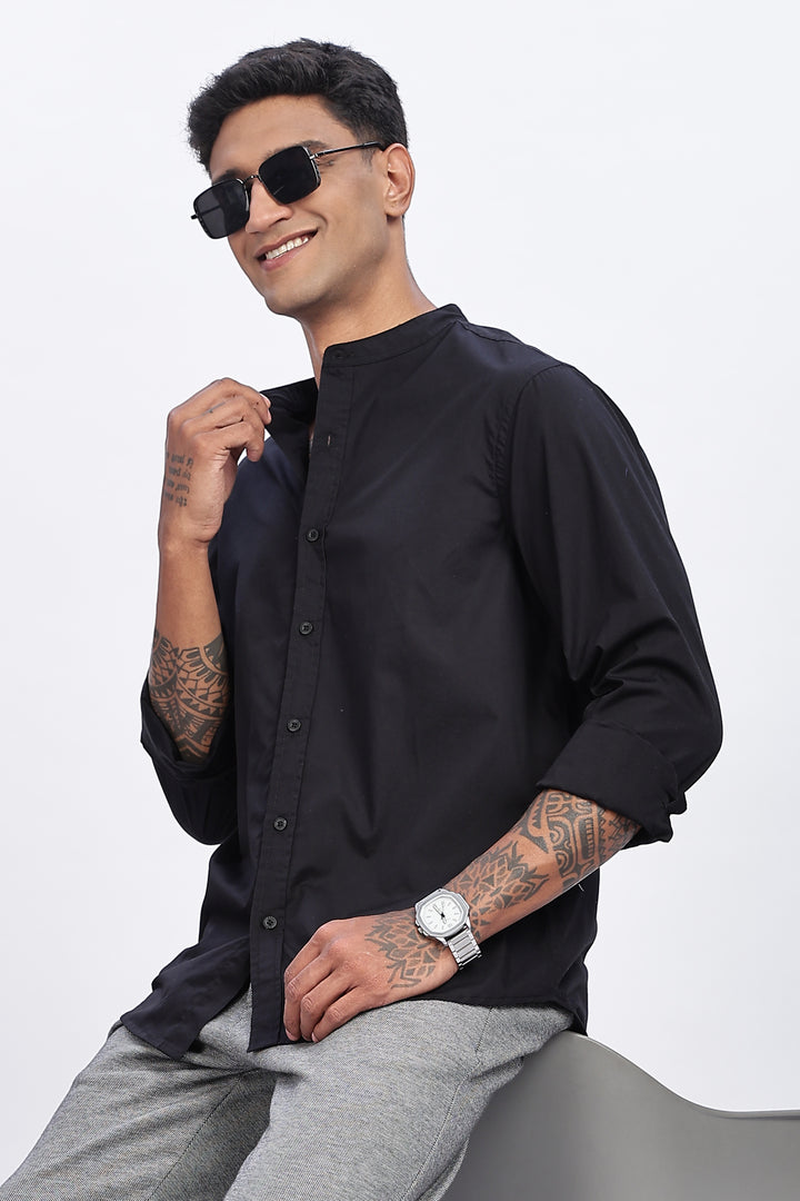 Mandarin Collar Black Shirt