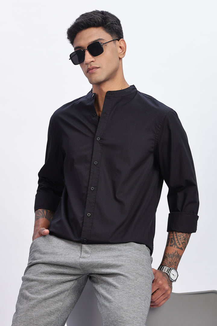 Mandarin Collar Black Shirt