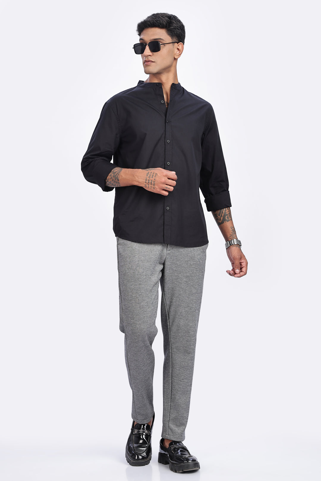 Mandarin Collar Black Shirt