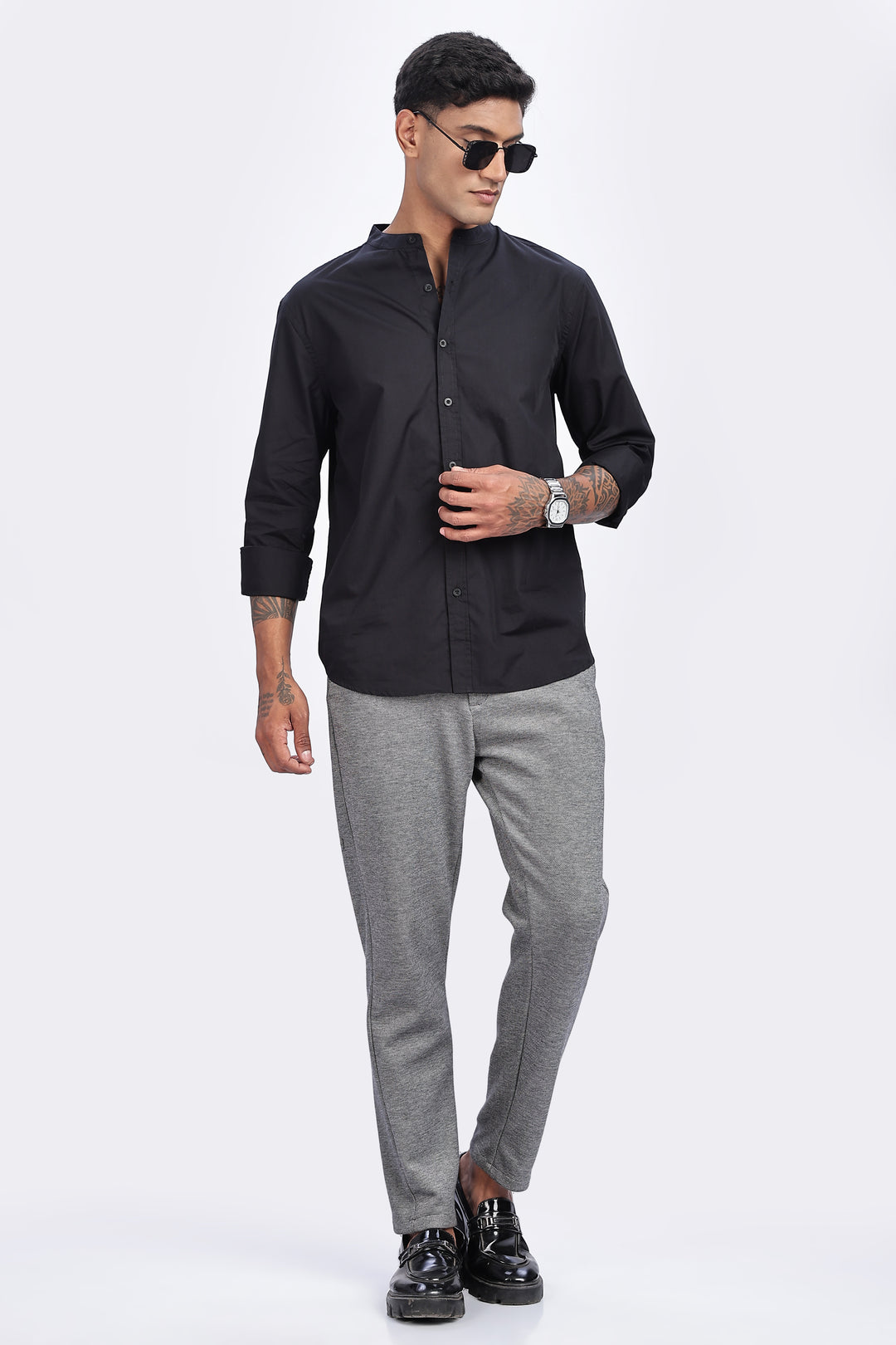 Mandarin Collar Black Shirt