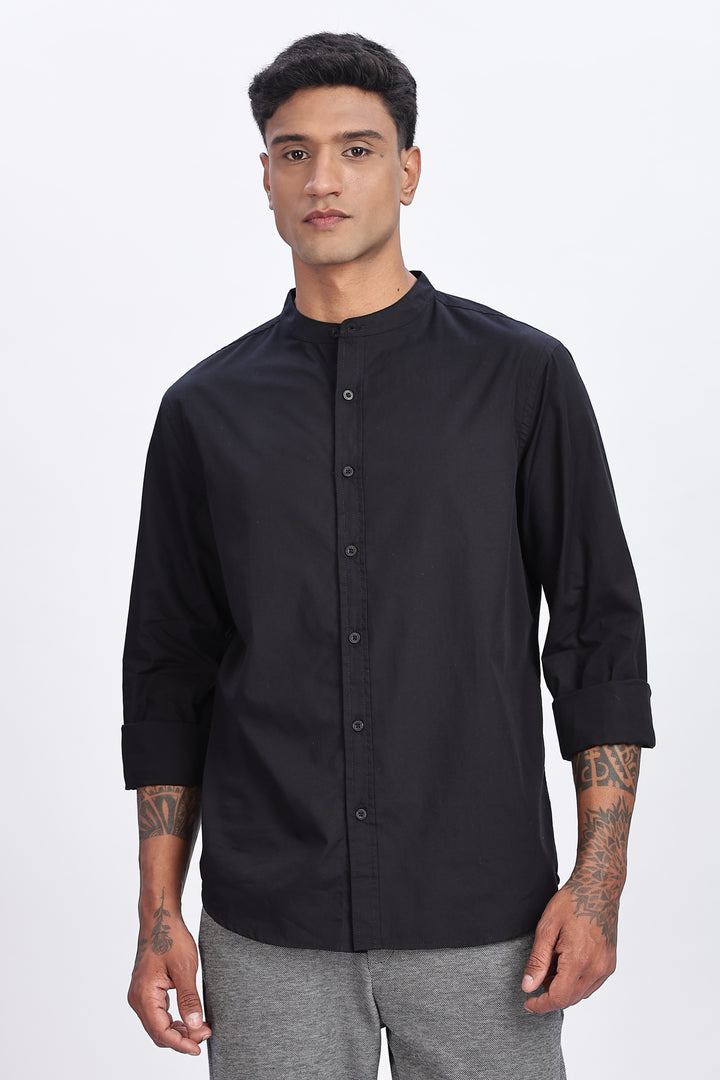 Mandarin Collar Black Shirt