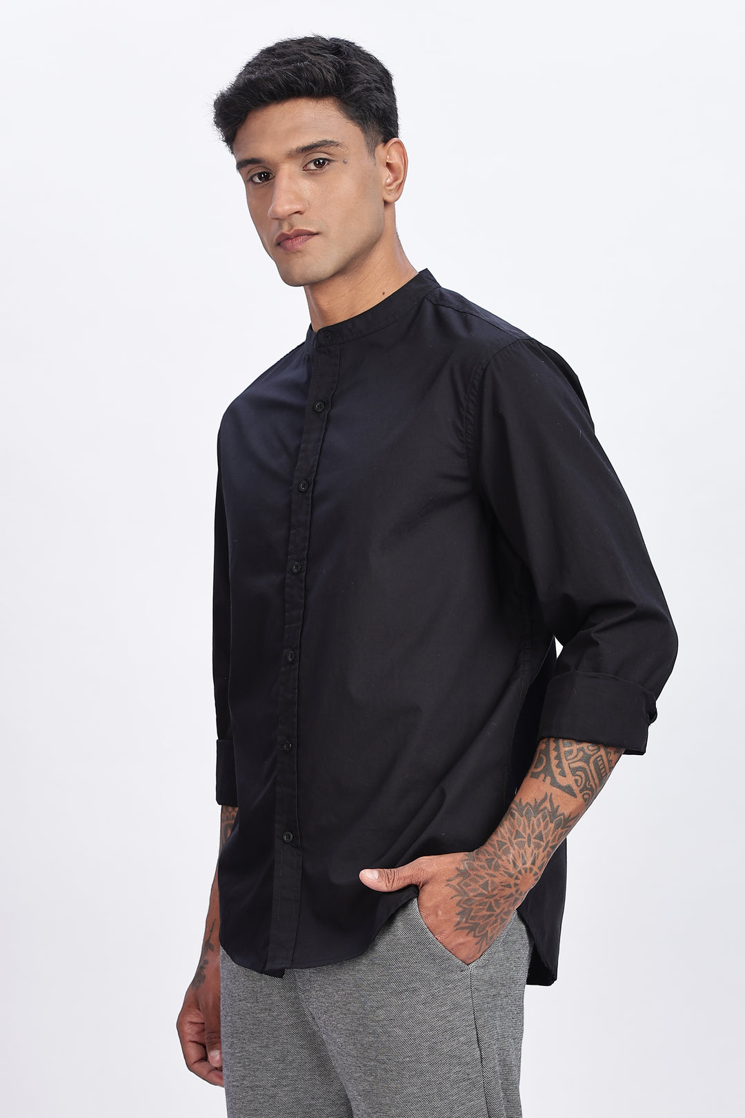 Mandarin Collar Black Shirt