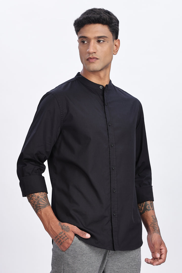 Mandarin Collar Black Shirt