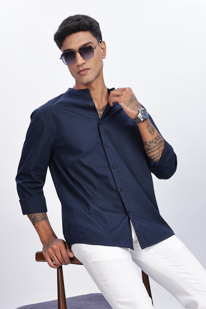 Mandarin Collar Navy Shirt