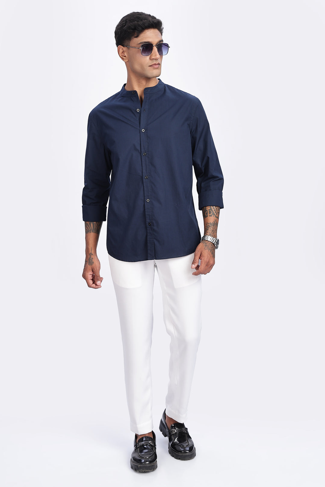 Mandarin Collar Navy Shirt