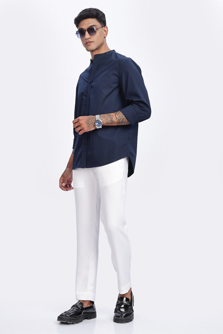 Mandarin Collar Navy Shirt