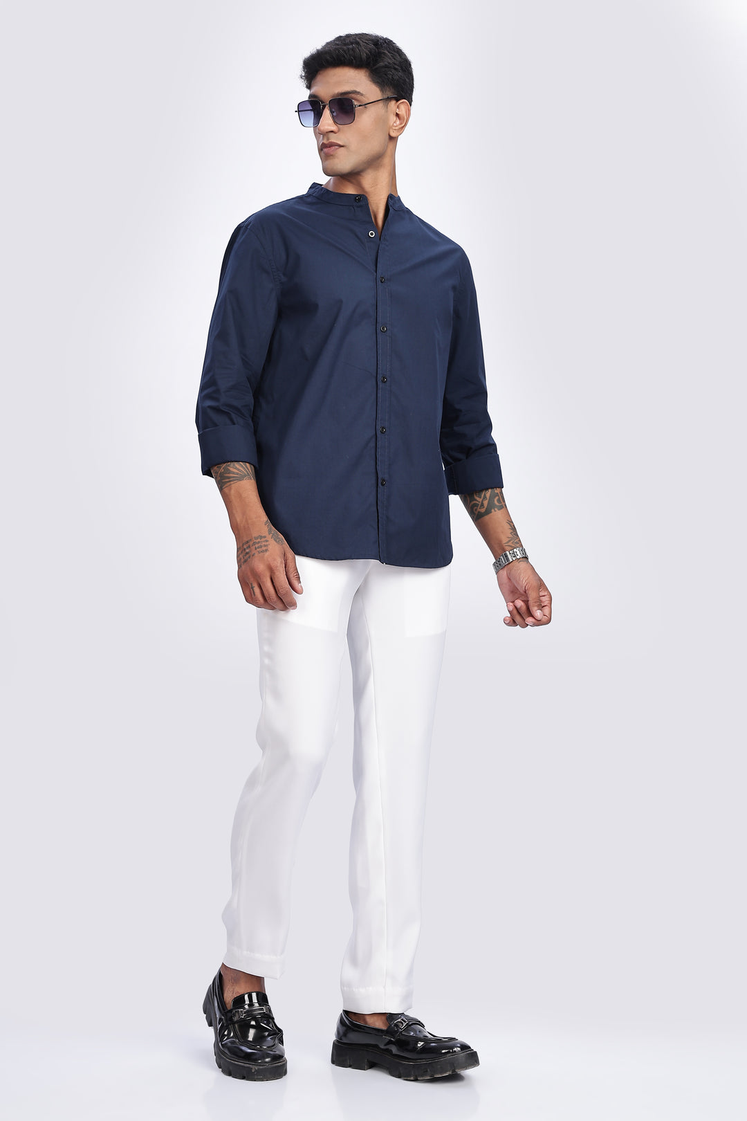 Mandarin Collar Navy Shirt