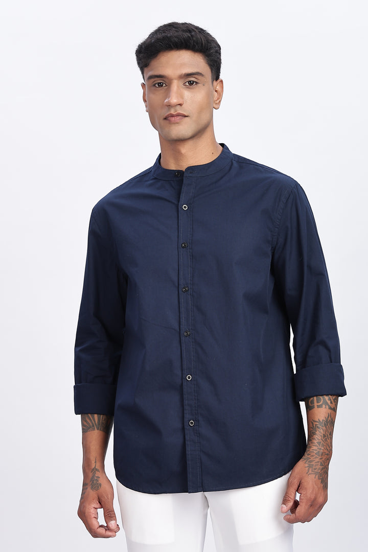 Mandarin Collar Navy Shirt