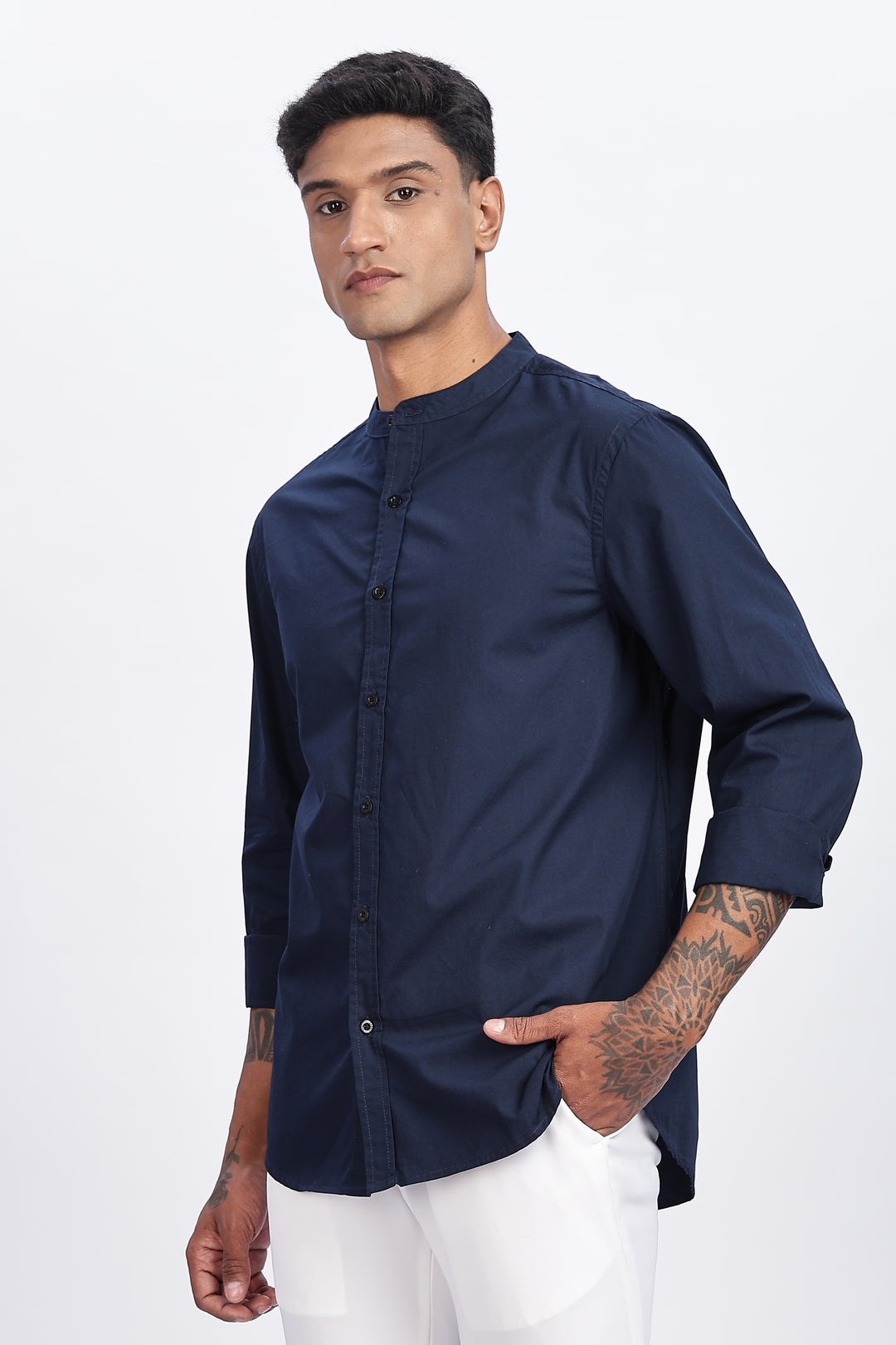 Mandarin Collar Navy Shirt