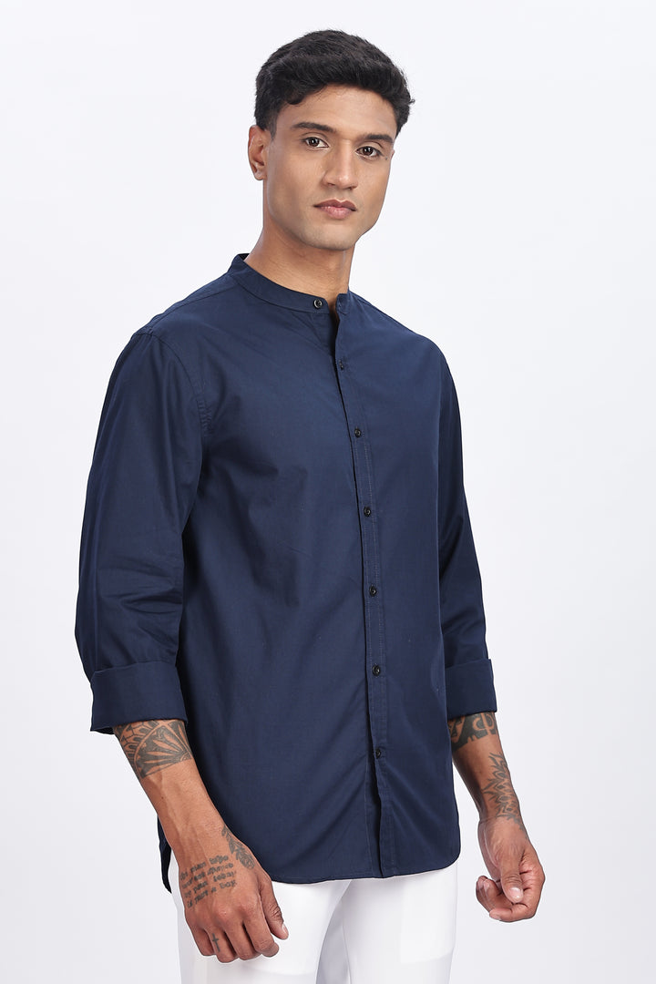 Mandarin Collar Navy Shirt