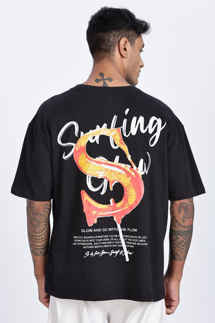 Surfing Glow: Black Oversized tshirt