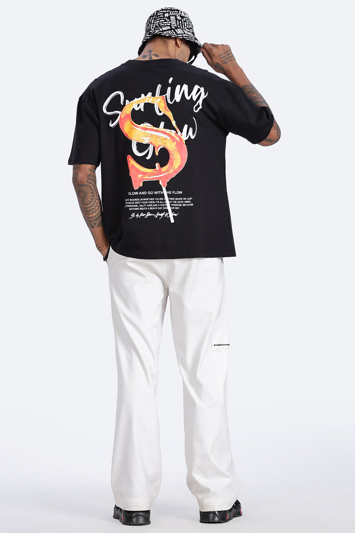 Surfing Glow: Black Oversized tshirt