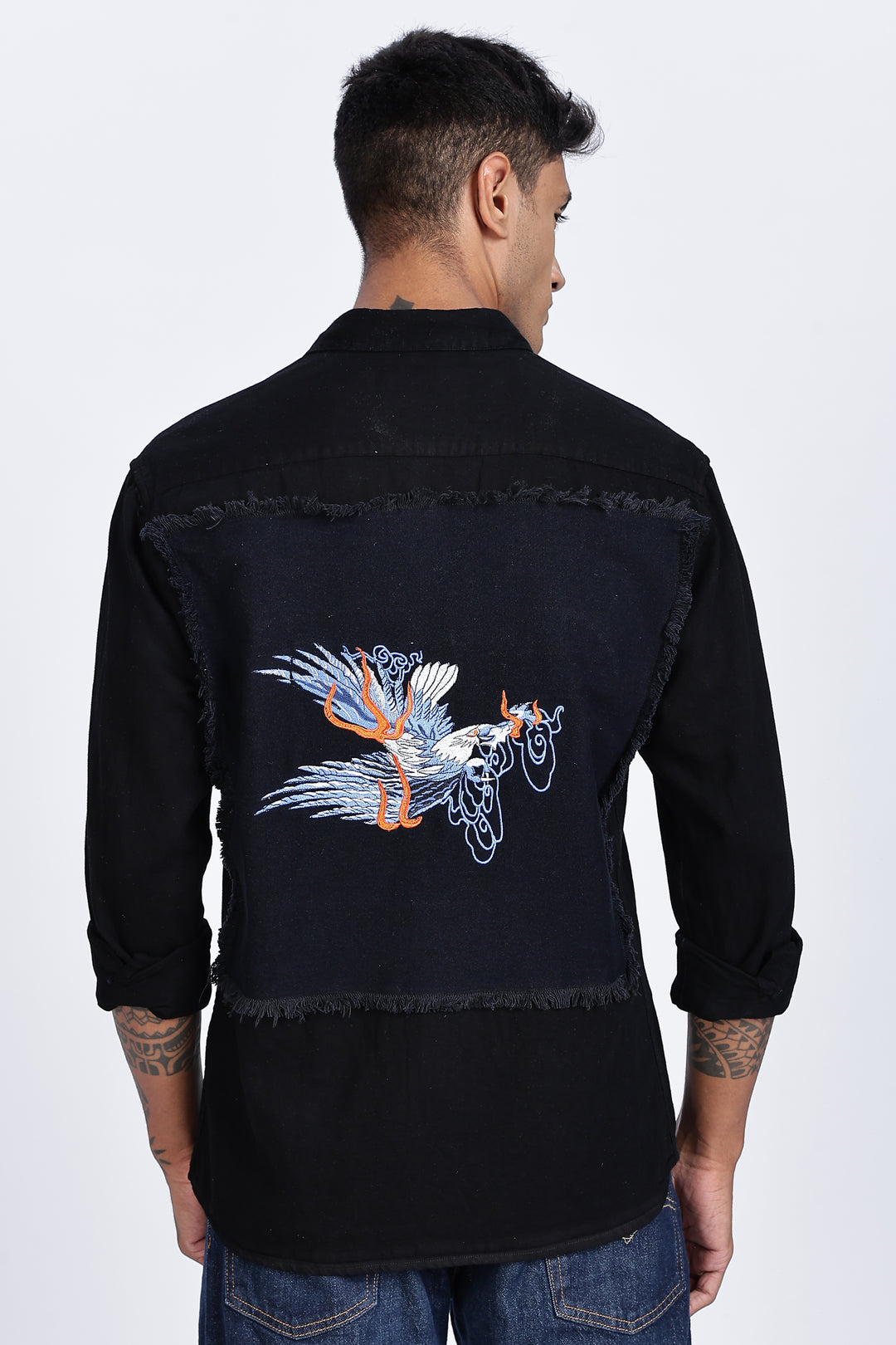Bird Patch Embroidery Denim Shirt