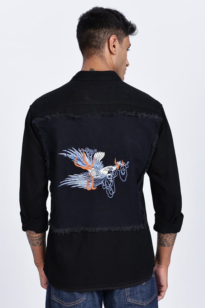 Bird Patch Embroidery Denim Shirt