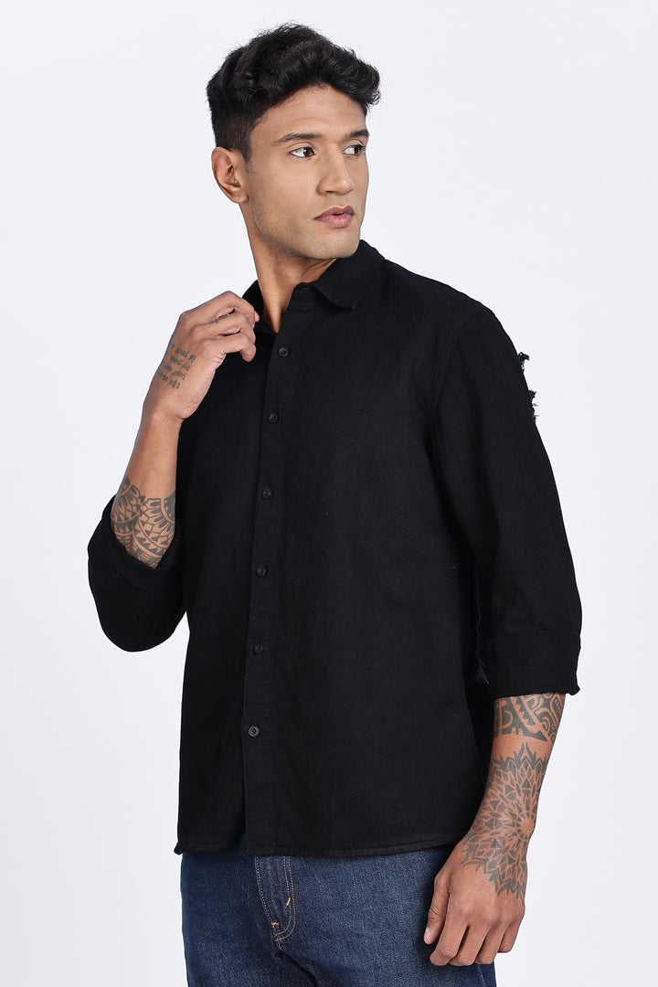 Bird Patch Embroidery Denim Shirt