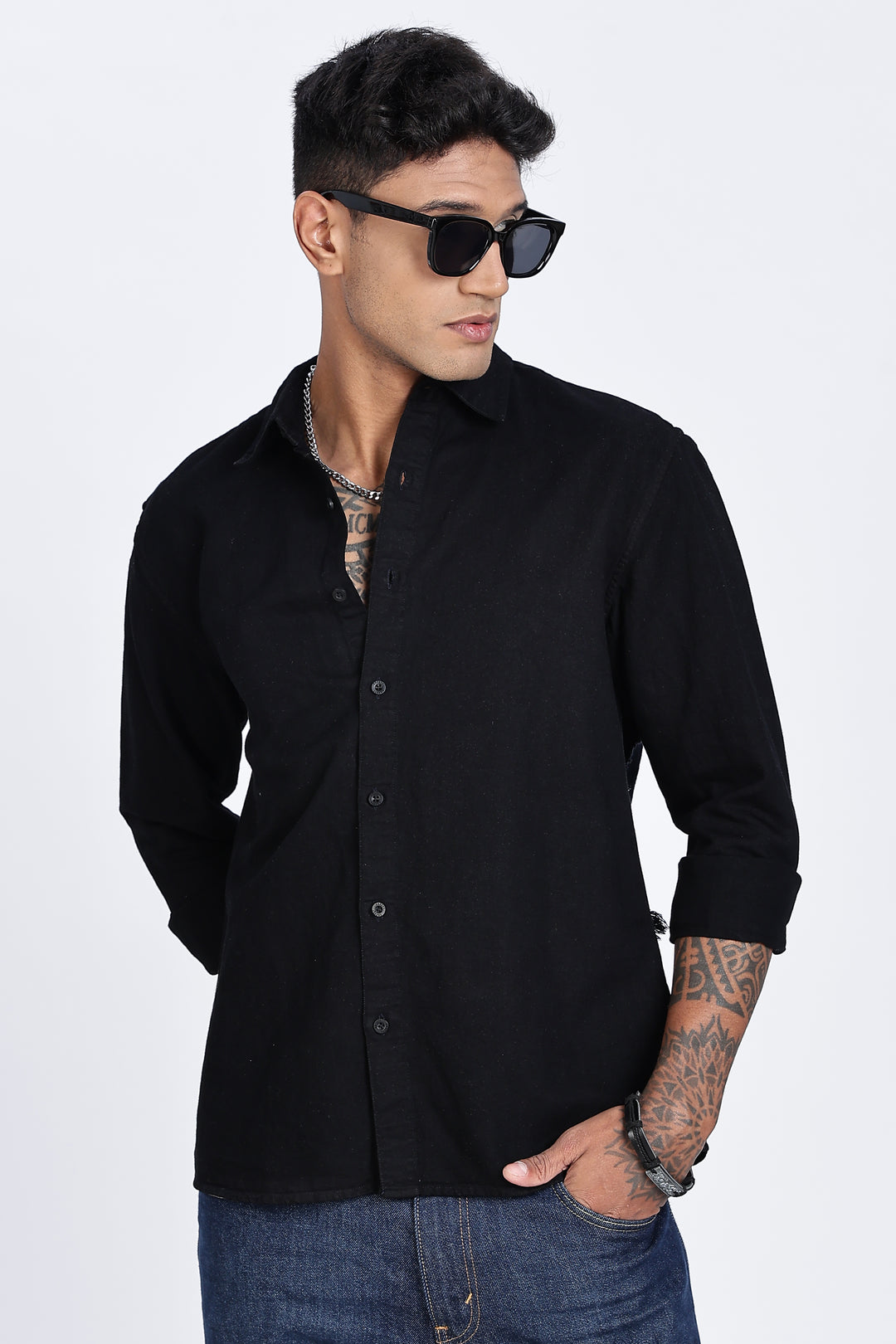 Bird Patch Embroidery Denim Shirt