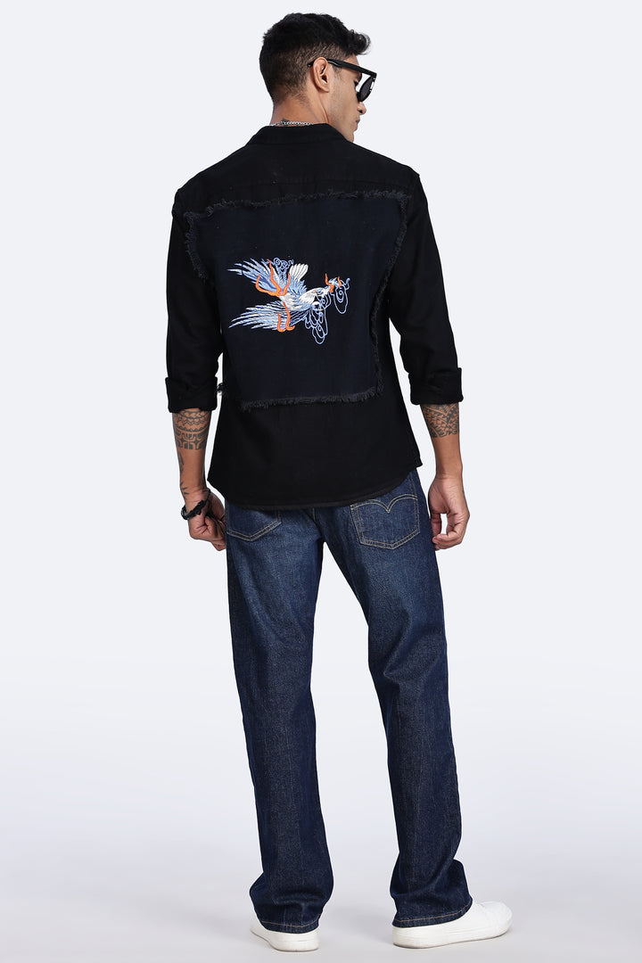 Bird Patch Embroidery Denim Shirt