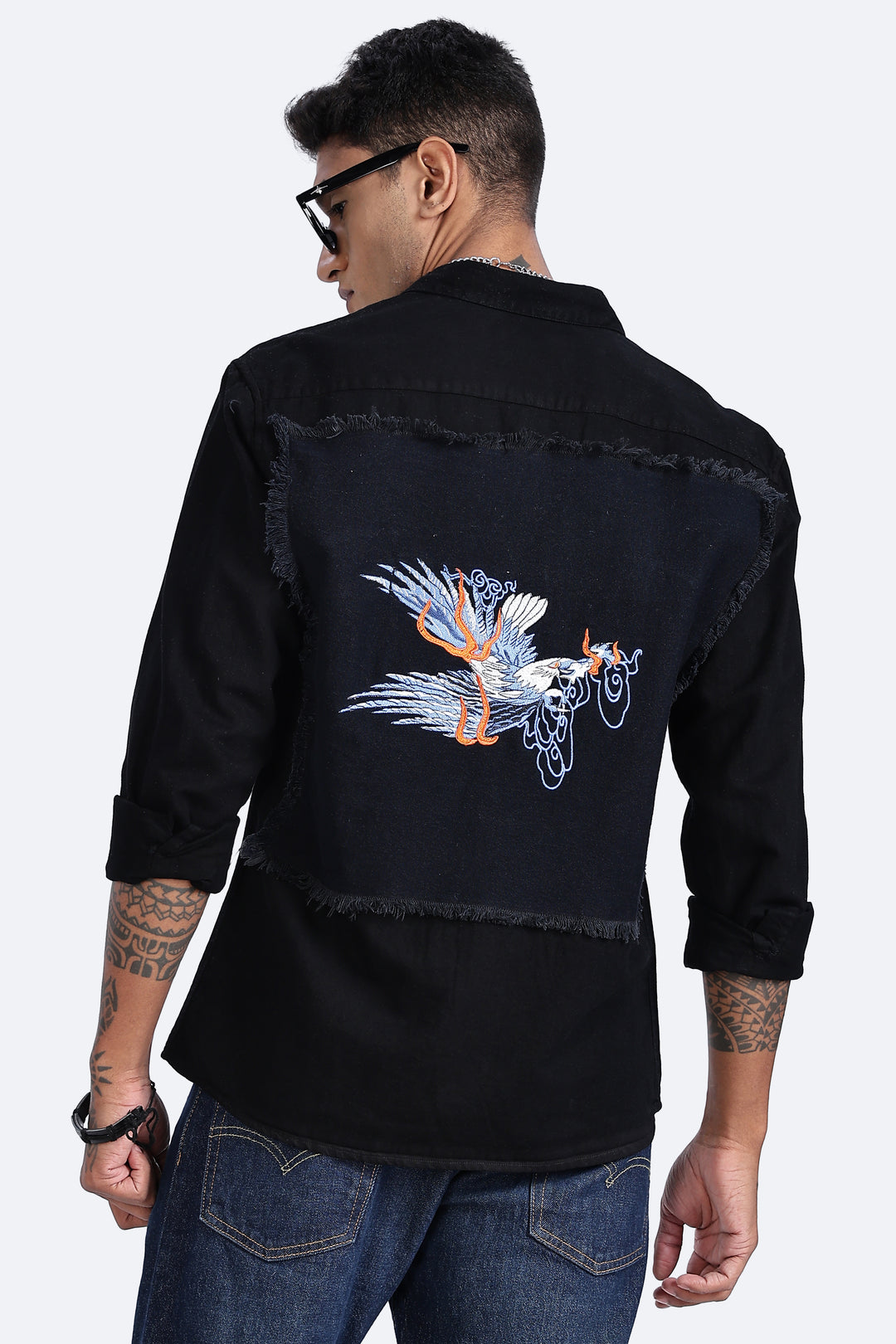 Bird Patch Embroidery Denim Shirt