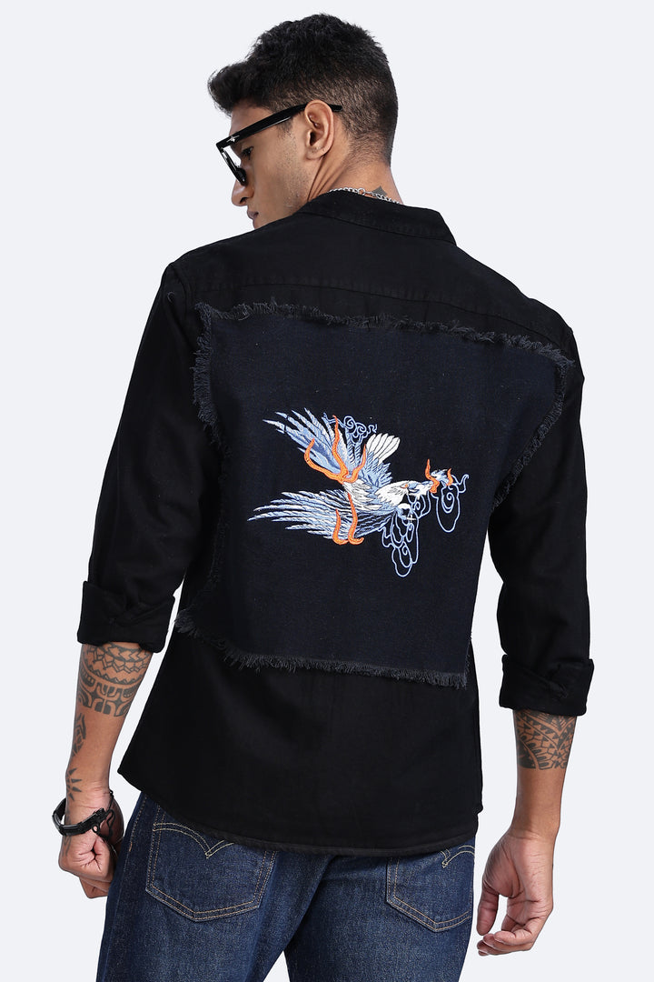 Bird Patch Embroidery Denim Shirt
