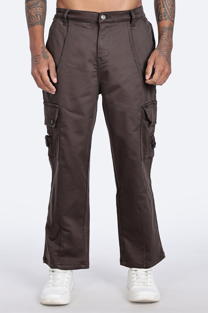 Brown Twill Stretch Cargo Pants