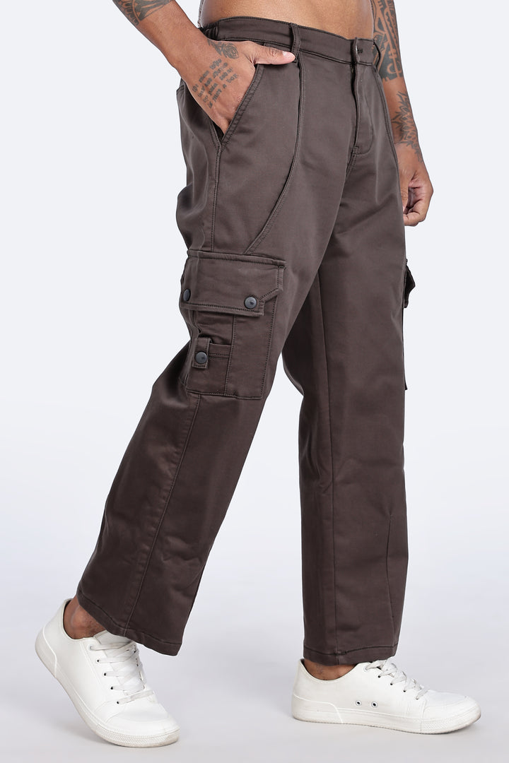 Brown Twill Stretch Cargo Pants