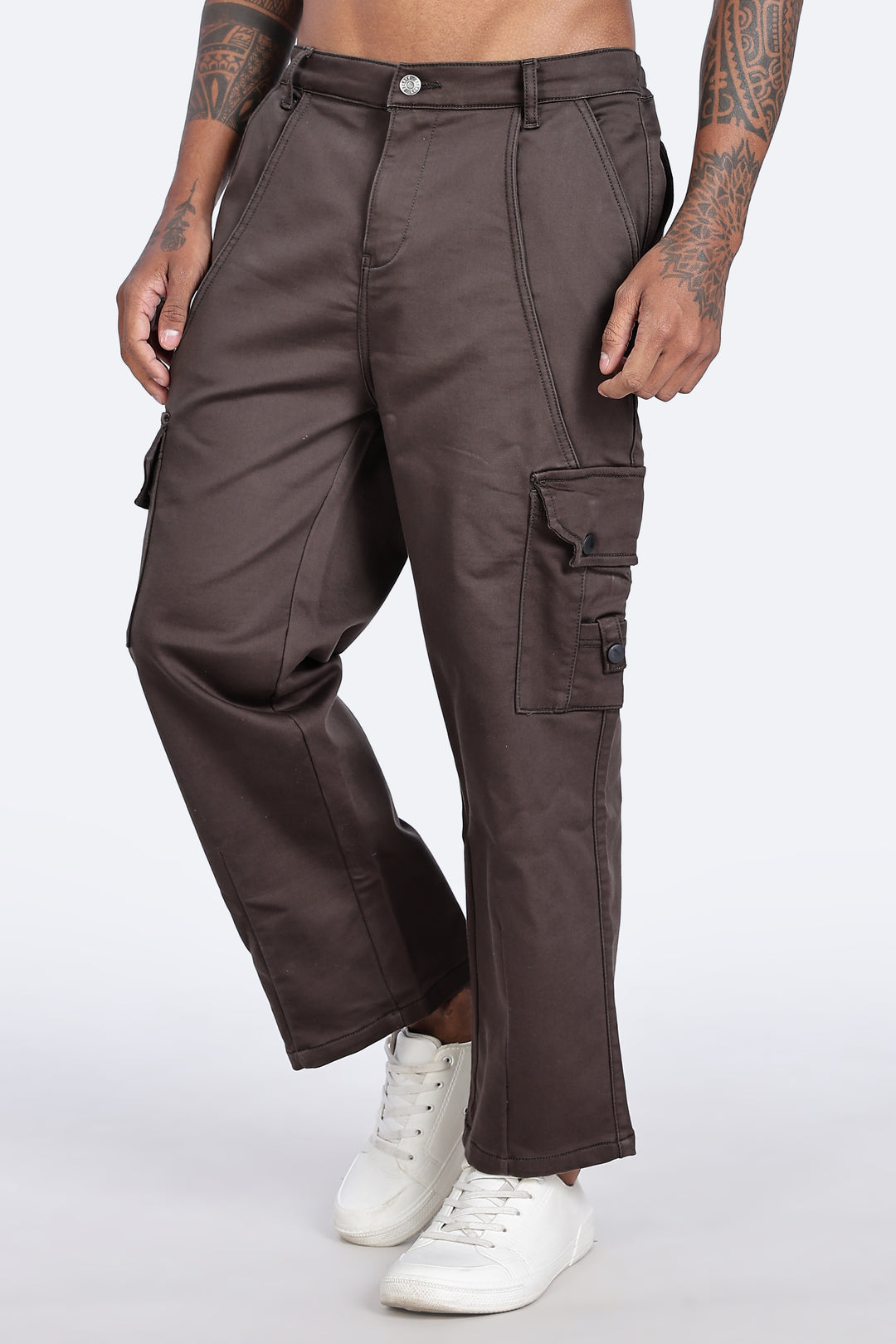 Brown Twill Stretch Cargo Pants