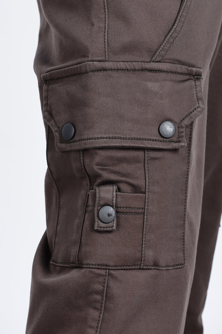 Brown Twill Stretch Cargo Pants