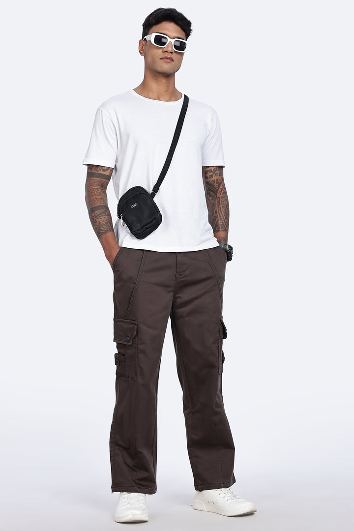 Brown Twill Stretch Cargo Pants