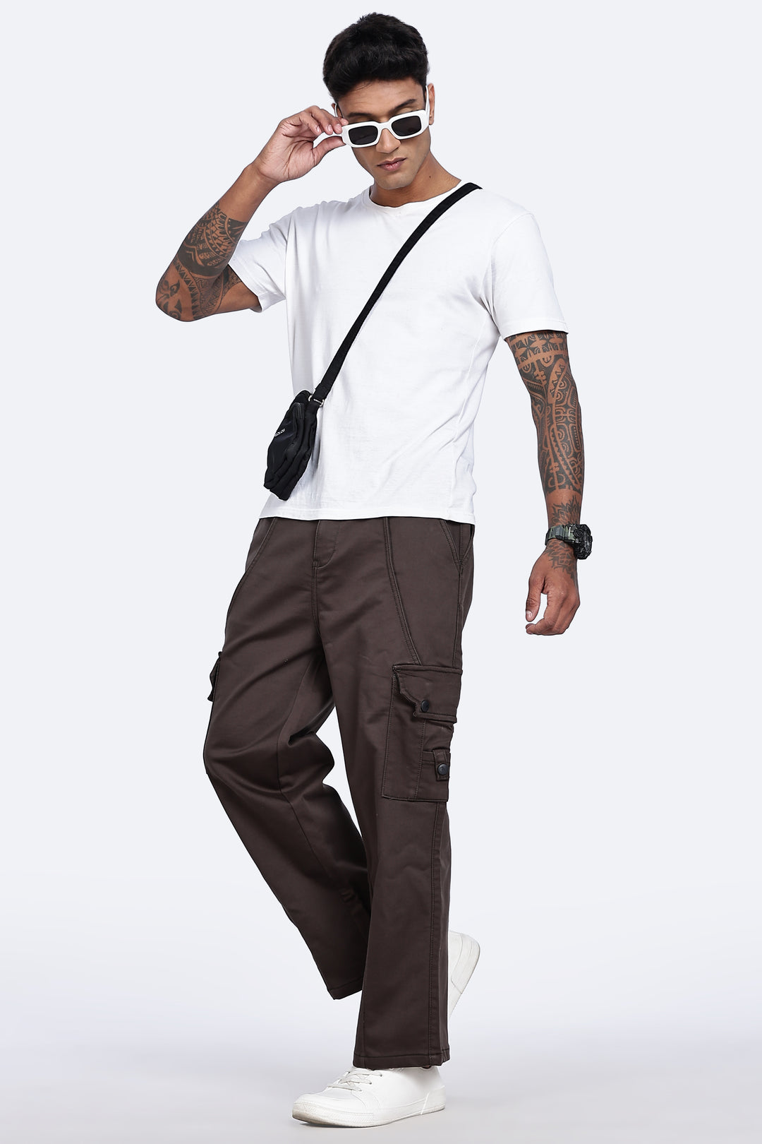 Brown Twill Stretch Cargo Pants