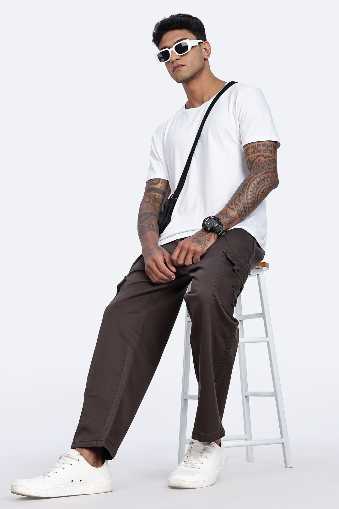Brown Twill Stretch Cargo Pants