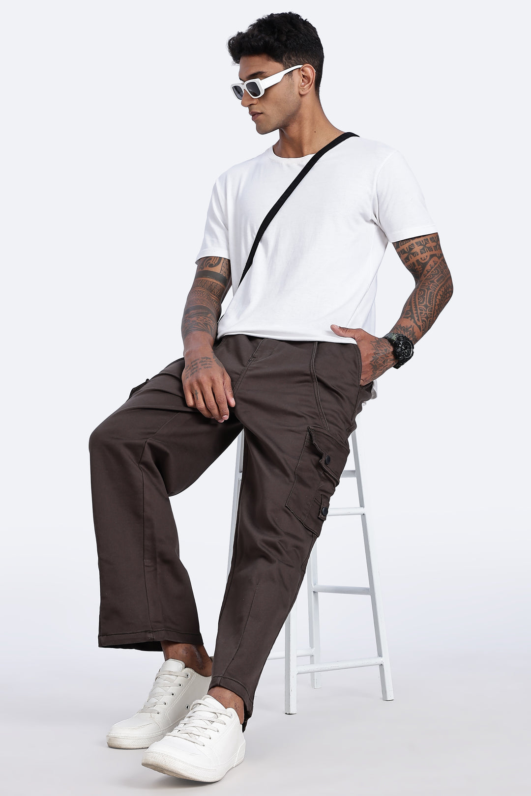 Brown Twill Stretch Cargo Pants