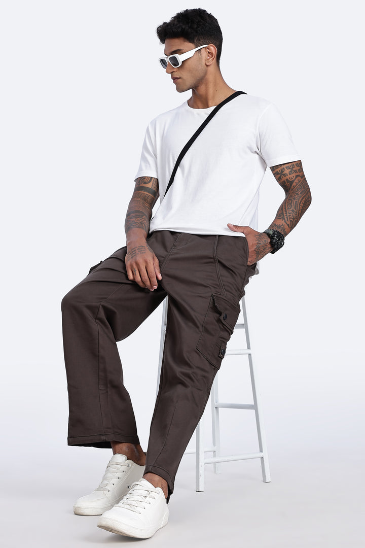 Brown Twill Stretch Cargo Pants
