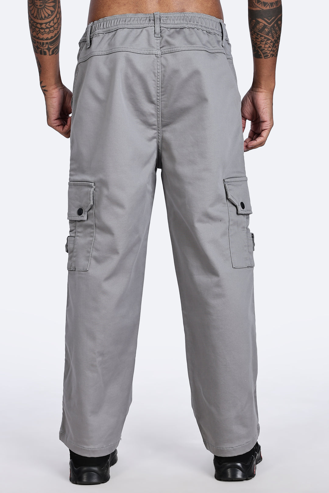 Grey Baggy Stretch Twill Cargo Pants