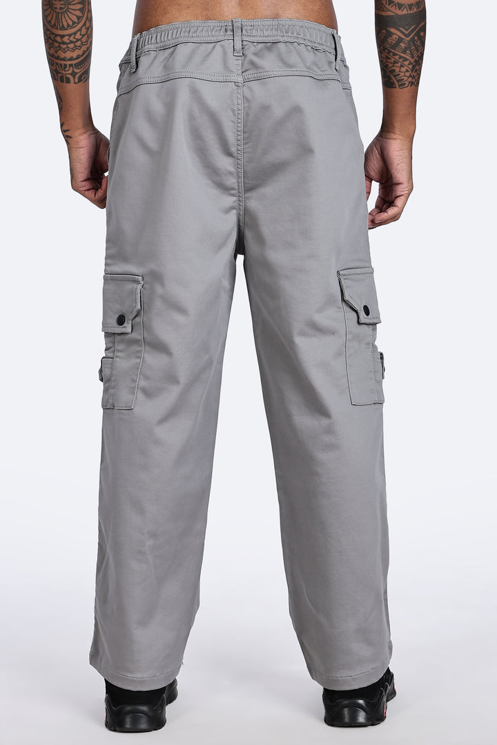 Grey Baggy Stretch Twill Cargo Pants