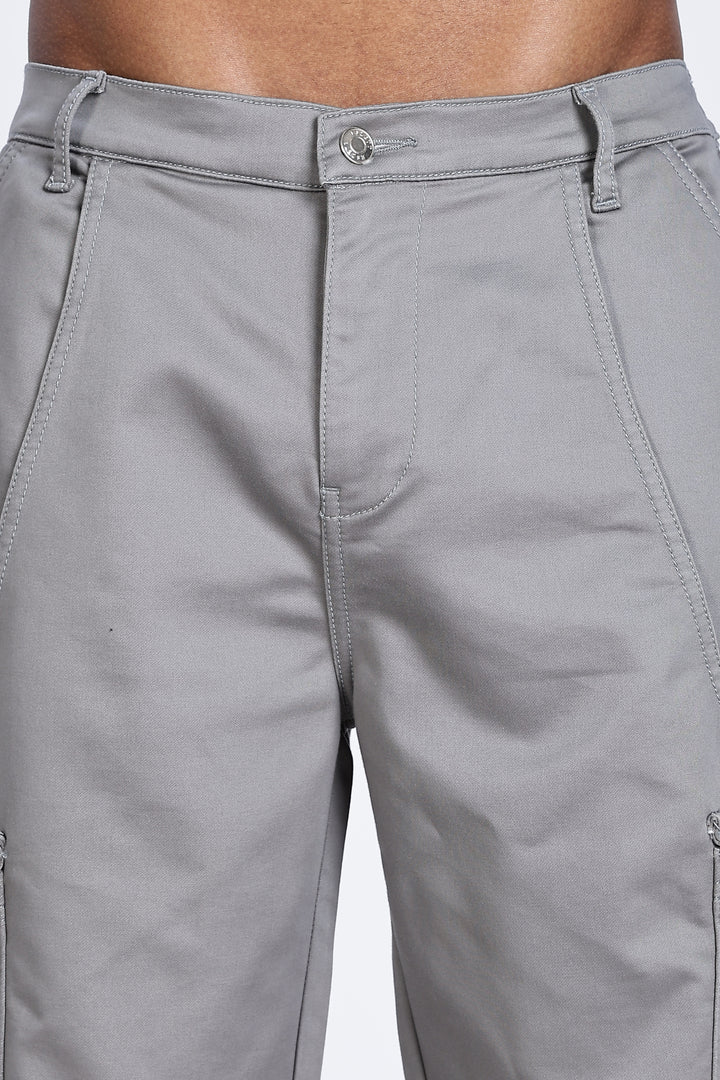 Grey Baggy Stretch Twill Cargo Pants