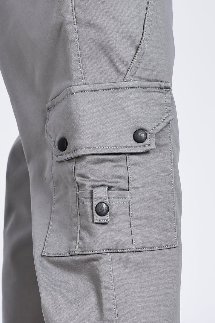 Grey Baggy Stretch Twill Cargo Pants