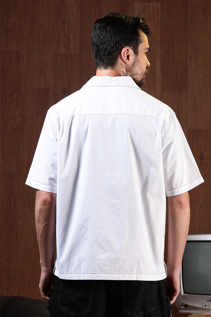 Contrasting Thread: White Oversized Shirt
