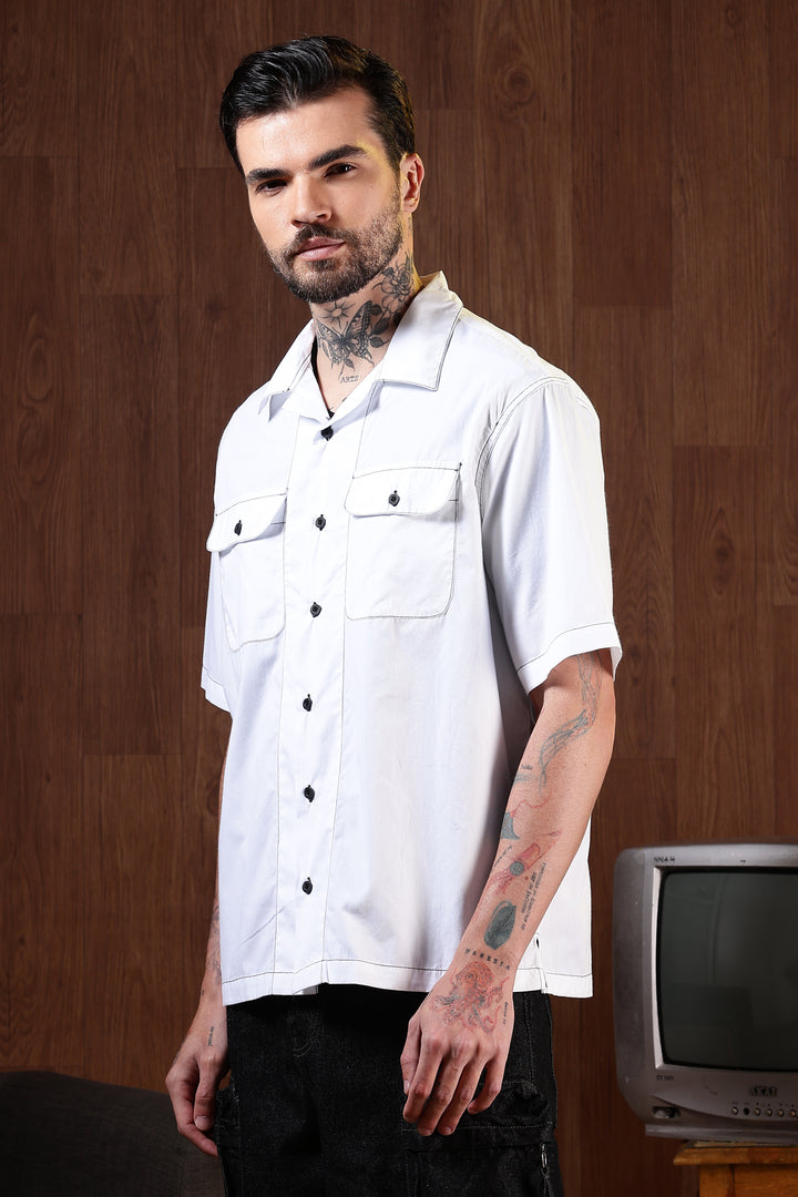 Contrasting Thread: White Oversized Shirt