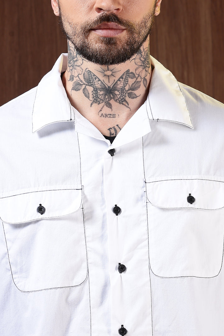 Contrasting Thread: White Oversized Shirt