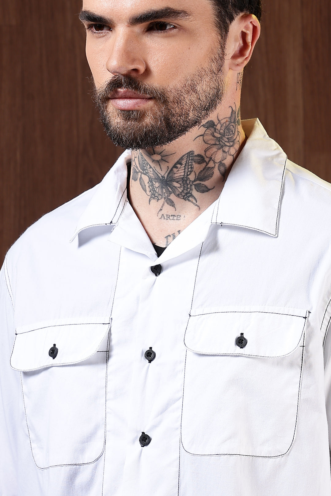 Contrasting Thread: White Oversized Shirt