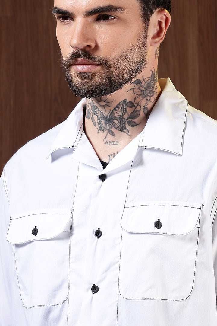 Contrasting Thread: White Oversized Shirt