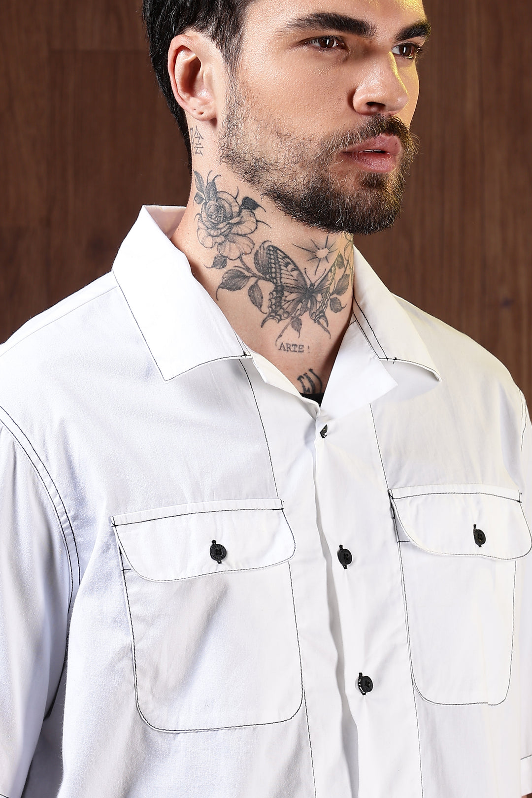 Contrasting Thread: White Oversized Shirt